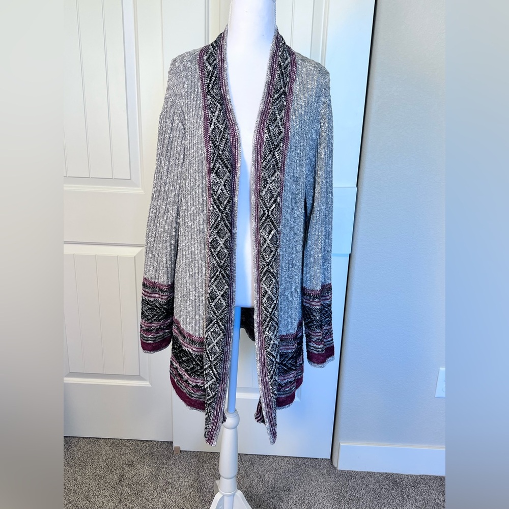 Natural Reflections Long Sweater Cardigan Nordic Fair Isle Open Ski Lodge Sz XL